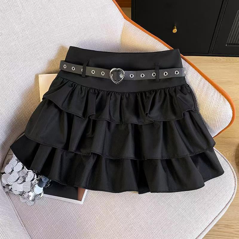 Black Versatile Sweet Puff Cake Skirt A-line High-waist Mini Skirt