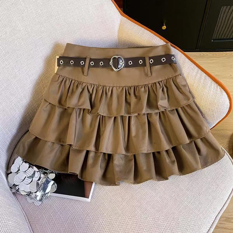 Black Versatile Sweet Puff Cake Skirt A-line High-waist Mini Skirt