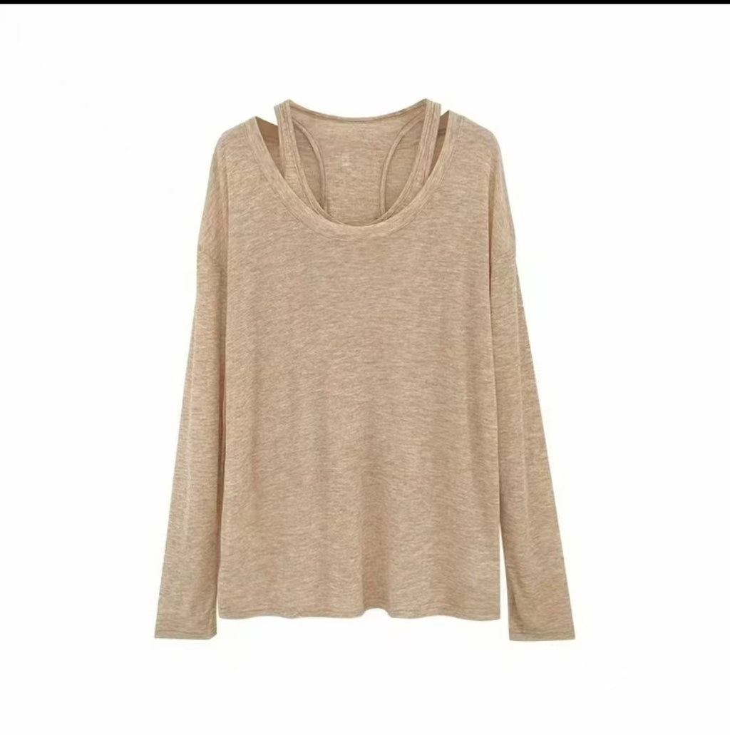 slouchy long-sleeved vest with a fake two-piece design
