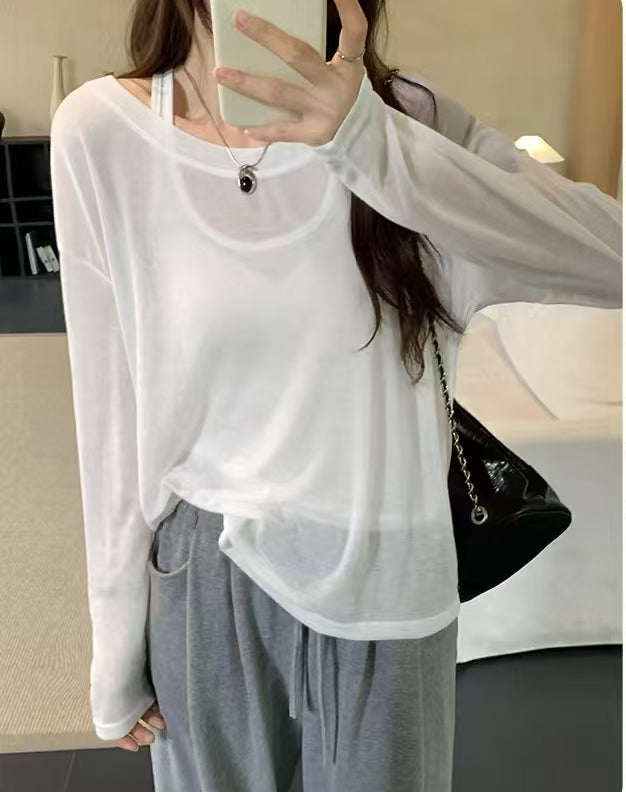 slouchy long-sleeved vest with a fake two-piece design